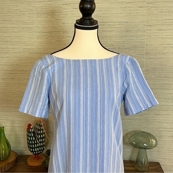 Anthropologie || Cape May Mini Bow Back Dress Linen Blend Blue Stripe Size 4 - Picture 8 of 11